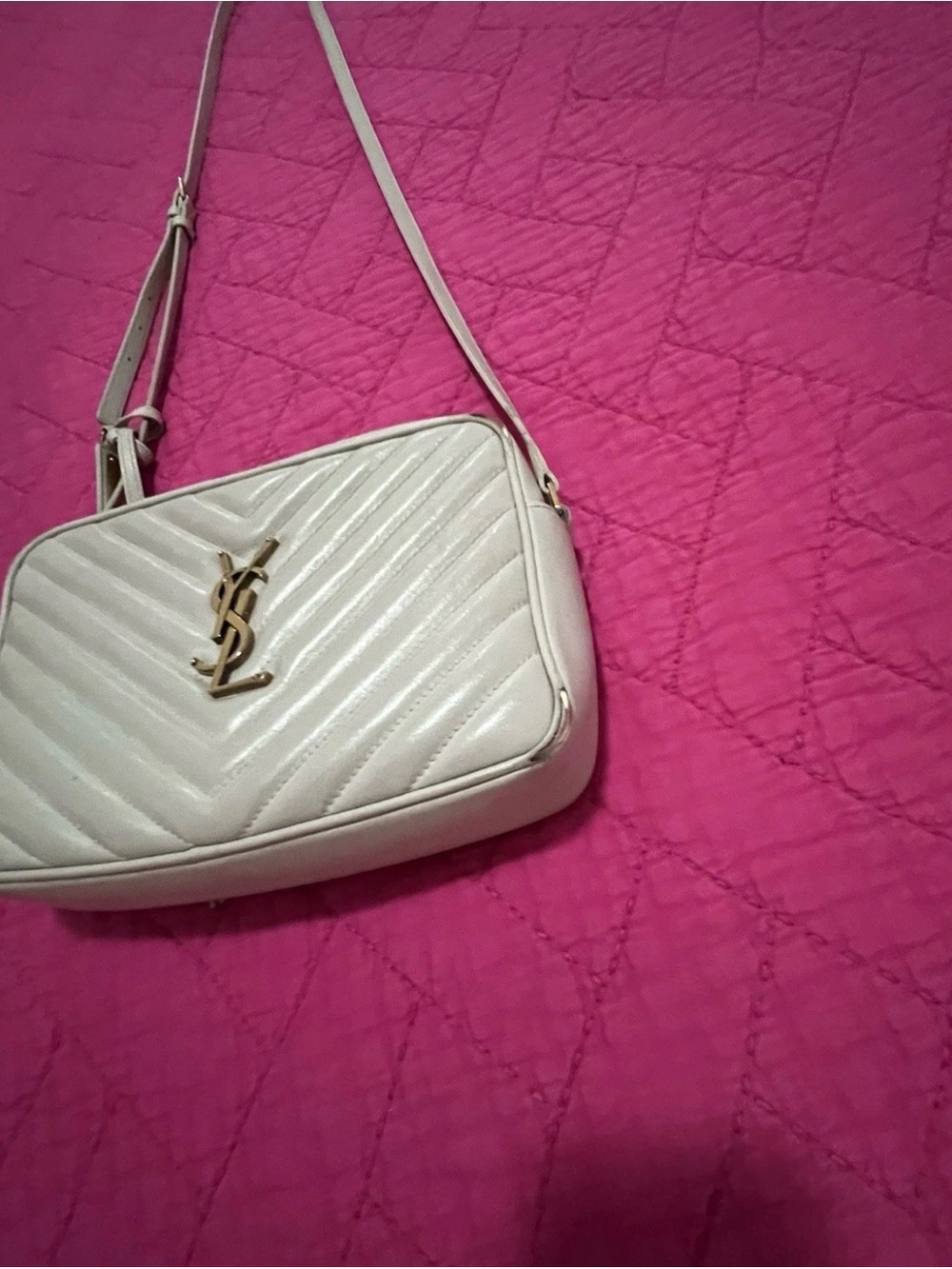 Yves Saint Laurent Lou Cream Quilted Camera Bag with Gold YSL Emblem - Picture 12 of 16